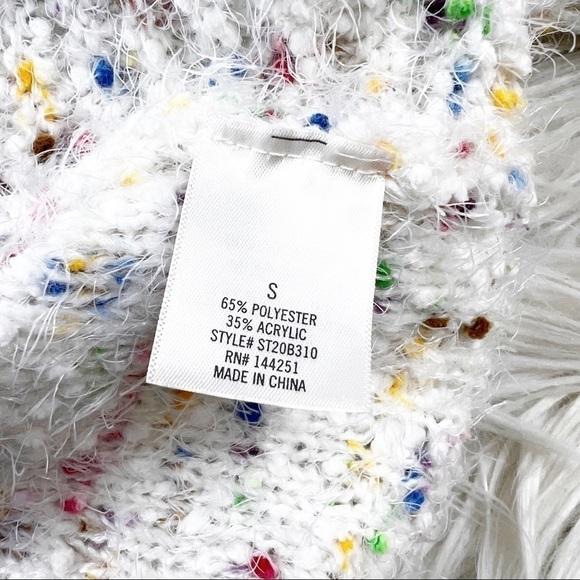 alya Color Flecked Eyelash Knit Sweater Crew Neck White Small - Picture 8 of 11